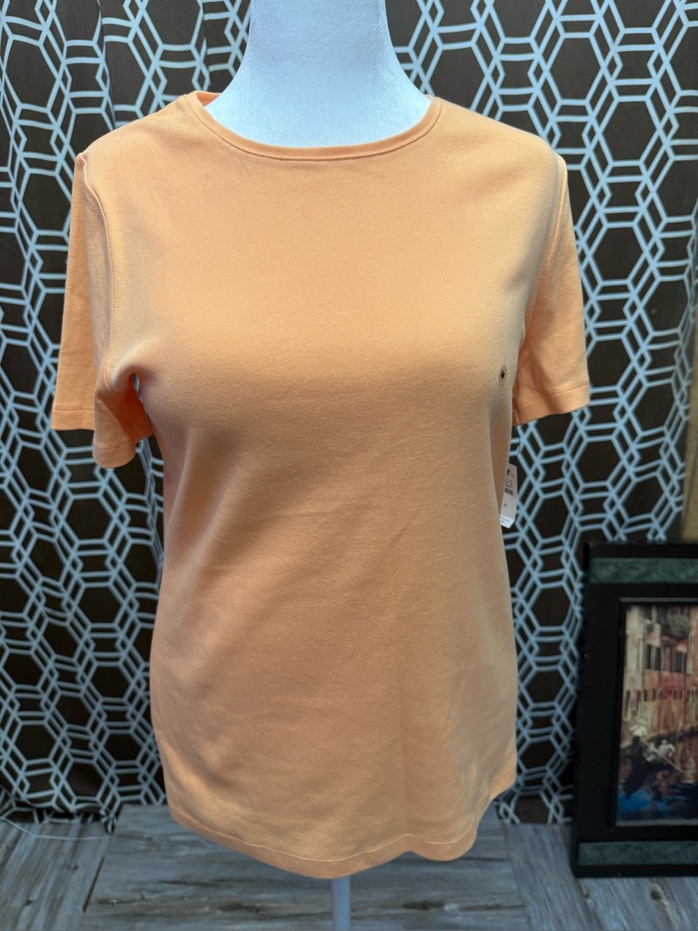 Talbots T-Shirt Women Size M Peach Solid Crew Neck Short Sleeve 100% Cotton New